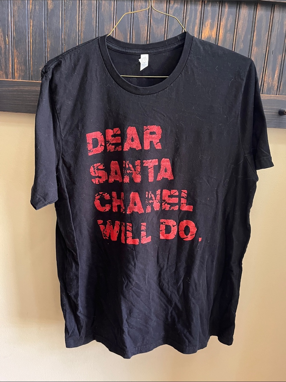 Bella Canvas Black Tee with Red 'Dear Santa Chanel Will Do.' Print